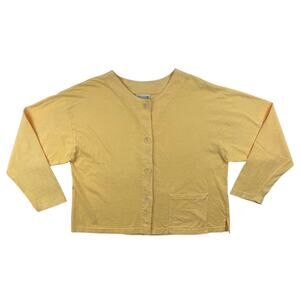 Vtg FRESH PRODUCE Shirt Jacket Womens Large Yellow Button Up French Terry Cotton